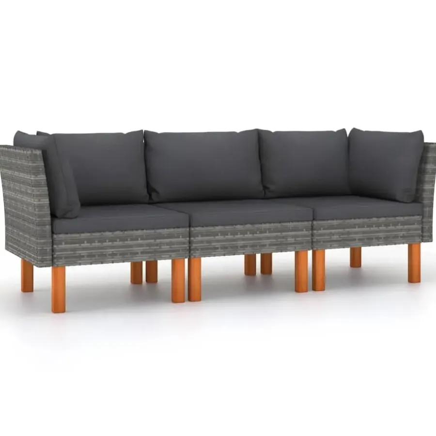 Loungebanken-vidaXL - Tuinbank 3-sits - Grijs - Rattan - Met kussens