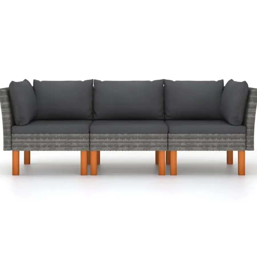 Loungebanken-vidaXL - Tuinbank 3-sits - Grijs - Rattan - Met kussens
