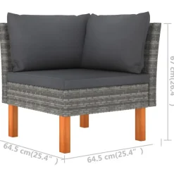 Loungebanken-vidaXL - Tuinbank 3-sits - Grijs - Rattan - Met kussens