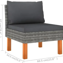 Loungebanken-vidaXL - Tuinbank 3-sits - Grijs - Rattan - Met kussens