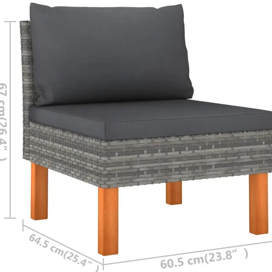 Loungebanken-vidaXL - Tuinbank 3-sits - Grijs - Rattan - Met kussens
