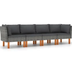Loungebanken-vidaXL - Tuinbank 4-sits - Grijs - Poly rattan -Met kussens