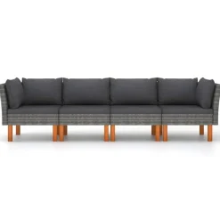 Loungebanken-vidaXL - Tuinbank 4-sits - Grijs - Poly rattan -Met kussens