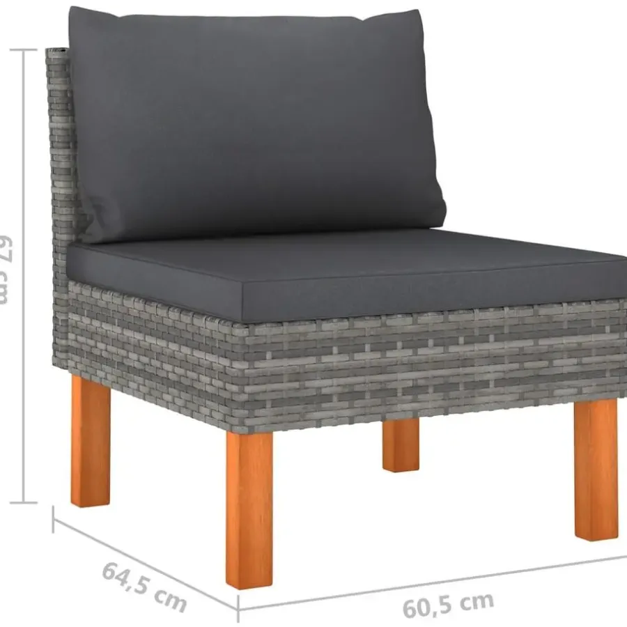 Loungebanken-vidaXL - Tuinbank 4-sits - Grijs - Poly rattan -Met kussens