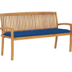 vidaXL - Tuinbank stapelbaar met blauw kussen - Teakhout - 159x57.5x90 cm