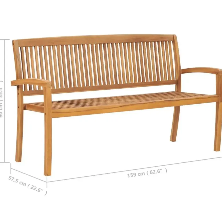 vidaXL - Tuinbank stapelbaar met zwart kussen - Teakhout - 159x57.5x90 cm