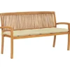 vidaXL - Tuinbank stapelbaar met crème kussen - Teakhout - 159x57.5x90 cm