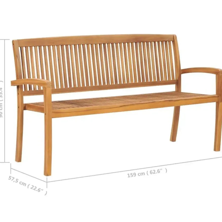vidaXL - Tuinbank stapelbaar met crème kussen - Teakhout - 159x57.5x90 cm