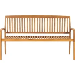 vidaXL - Tuinbank stapelbaar met crème kussen - Teakhout - 159x57.5x90 cm
