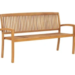 vidaXL - Tuinbank stapelbaar met taupe kussen - Teakhout - 159x57.5x90 cm