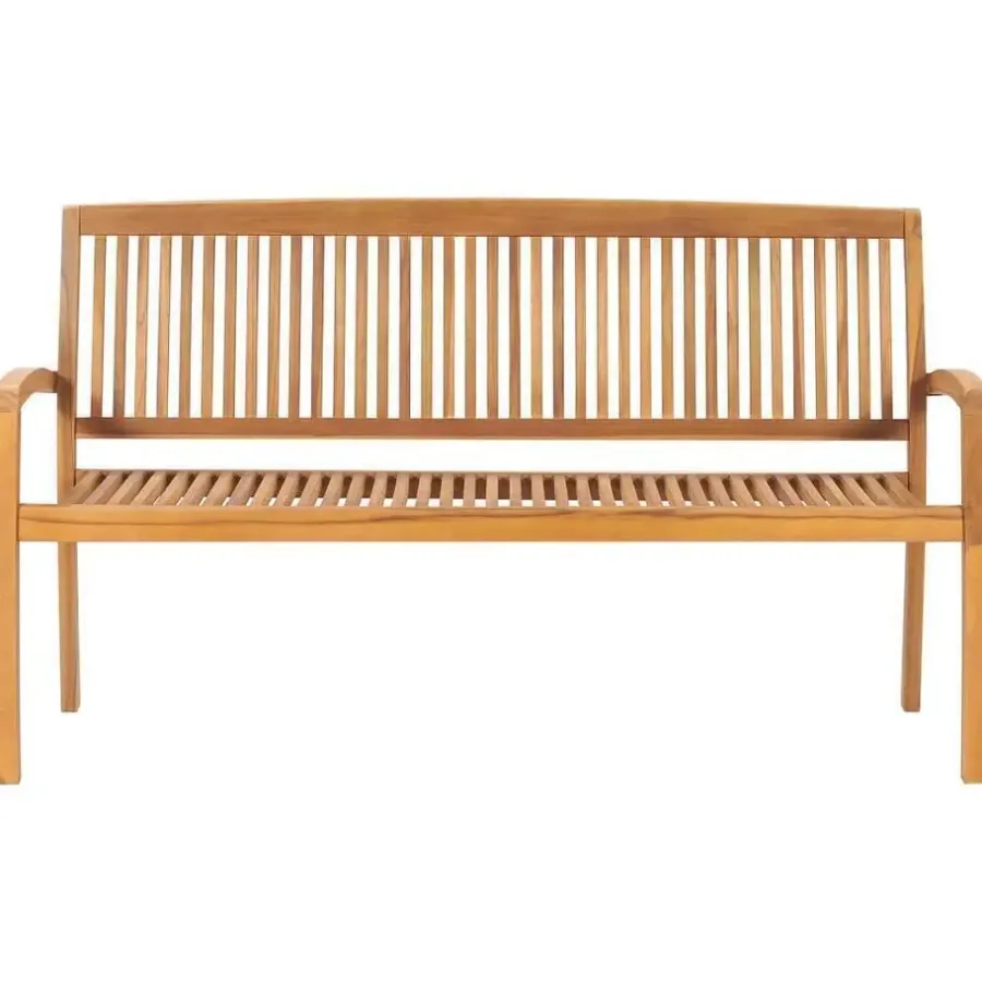 vidaXL - Tuinbank stapelbaar met taupe kussen - Teakhout - 159x57.5x90 cm
