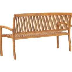 vidaXL - Tuinbank stapelbaar met taupe kussen - Teakhout - 159x57.5x90 cm