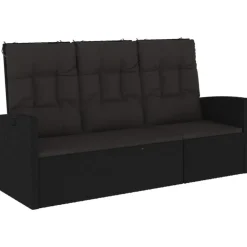 Loungebanken-vidaXL - Tuinbank Verstelbare met kussens - Zwart - poly rattan - 173x62x95 cm