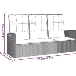 Loungebanken-vidaXL - Tuinbank Verstelbare met kussens - Zwart - poly rattan - 173x62x95 cm