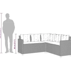 Loungesets-vidaXL - tuinbank voor 5 met kussens grijs poly rattan 3 stuks