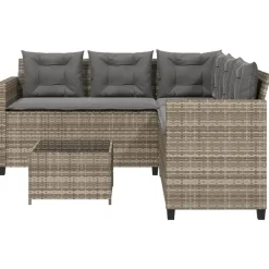 Loungesets-vidaXL - tuinbank voor 5 met kussens grijs poly rattan 3 stuks