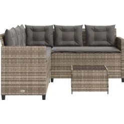 Loungesets-vidaXL - tuinbank voor 5 met kussens grijs poly rattan 3 stuks