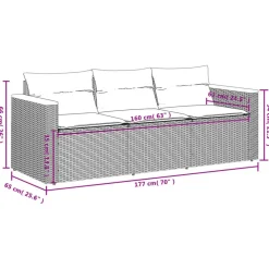 Loungebanken-vidaXL - Tuinbank 3-zits - Beige - Poly rattan - Met kussens