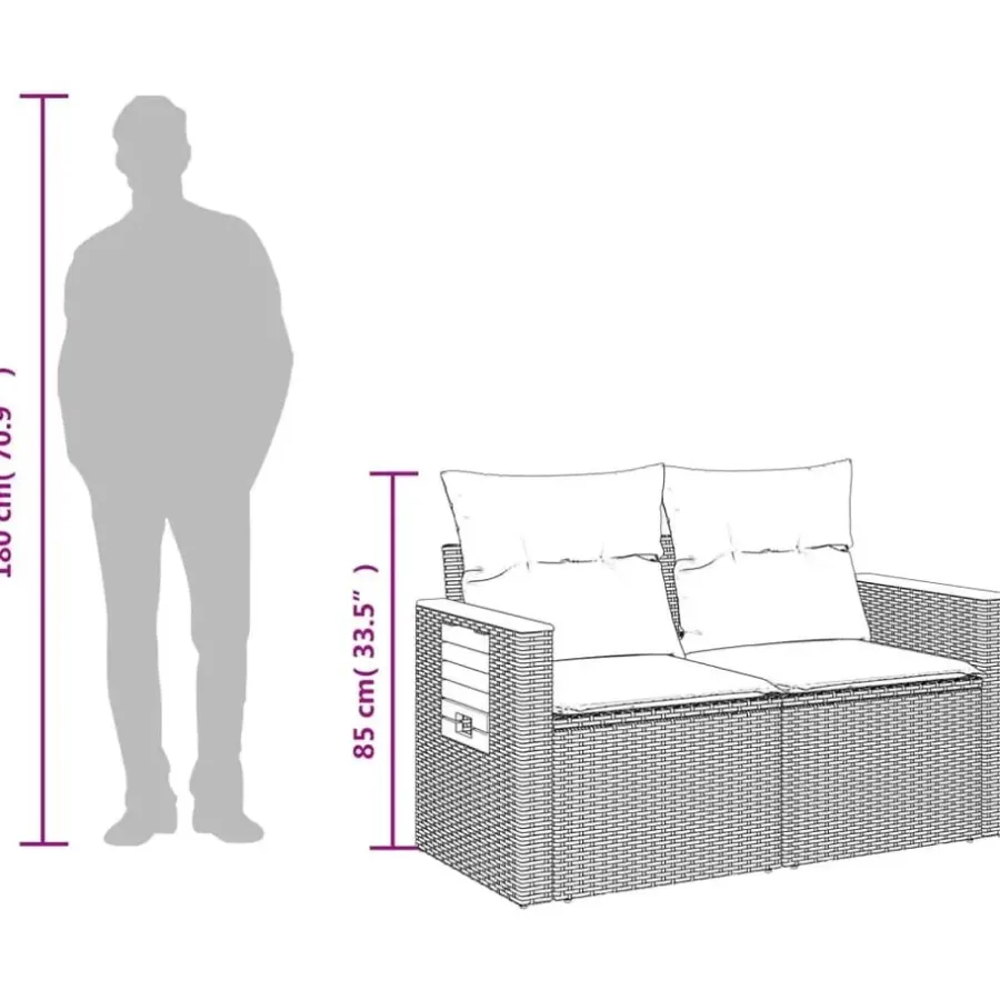Loungebanken-vidaXL - Tuinbank 2-zits - Beige - Poly rattan - Met kussens