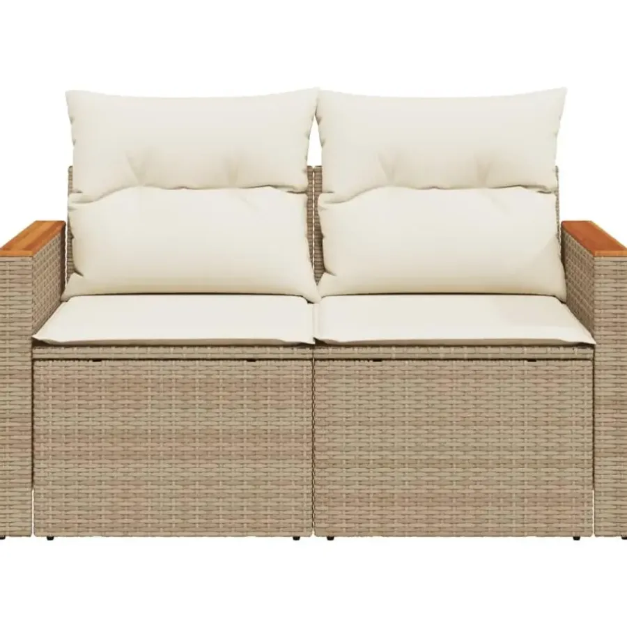 Loungebanken-vidaXL - Tuinbank 2-zits - Beige - Poly rattan - Met kussens