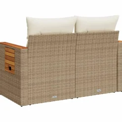 Loungebanken-vidaXL - Tuinbank 2-zits - Beige - Poly rattan - Met kussens