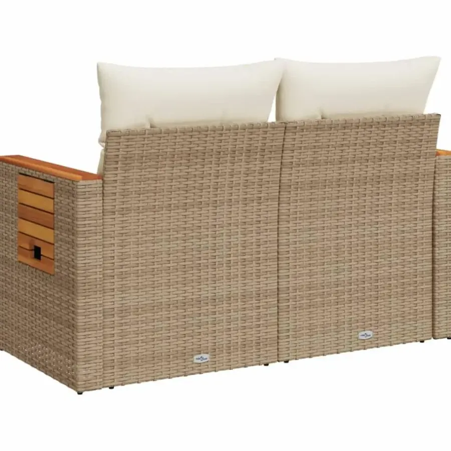 Loungebanken-vidaXL - Tuinbank 2-zits - Beige - Poly rattan - Met kussens