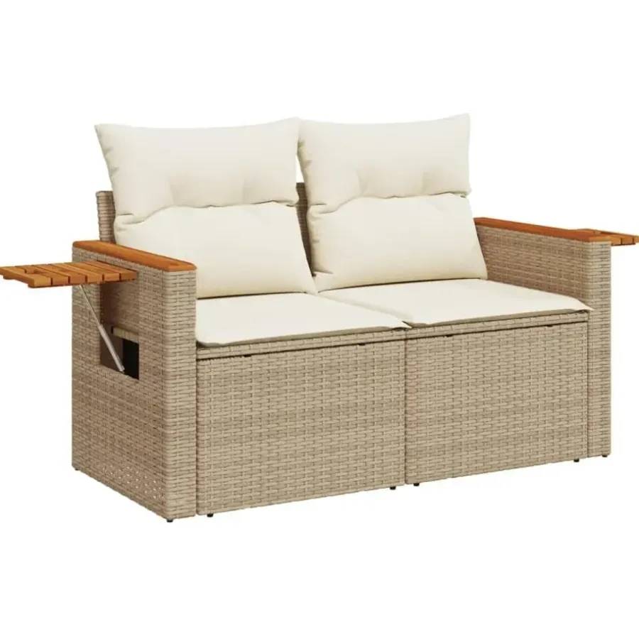 Loungebanken-vidaXL - Tuinbank 2-zits - Beige - Poly rattan - Met kussens
