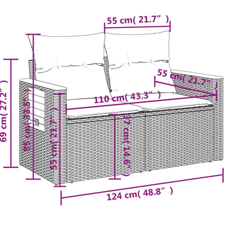 Loungebanken-vidaXL - Tuinbank 2-zits - Beige - Poly rattan - Met kussens