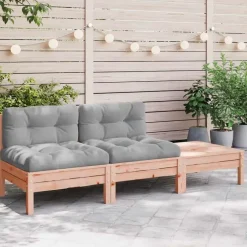 Loungebanken-vidaXL - Tuinbank 2-zits - Bruin - Hout - Met kussens en voetenbank
