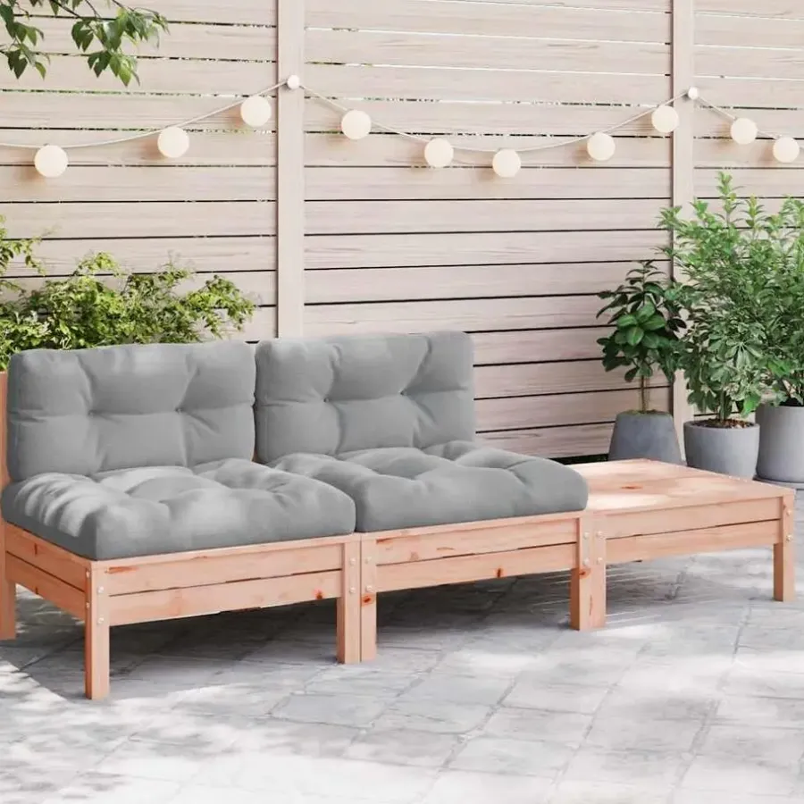 Loungebanken-vidaXL - Tuinbank 2-zits - Bruin - Hout - Met kussens en voetenbank