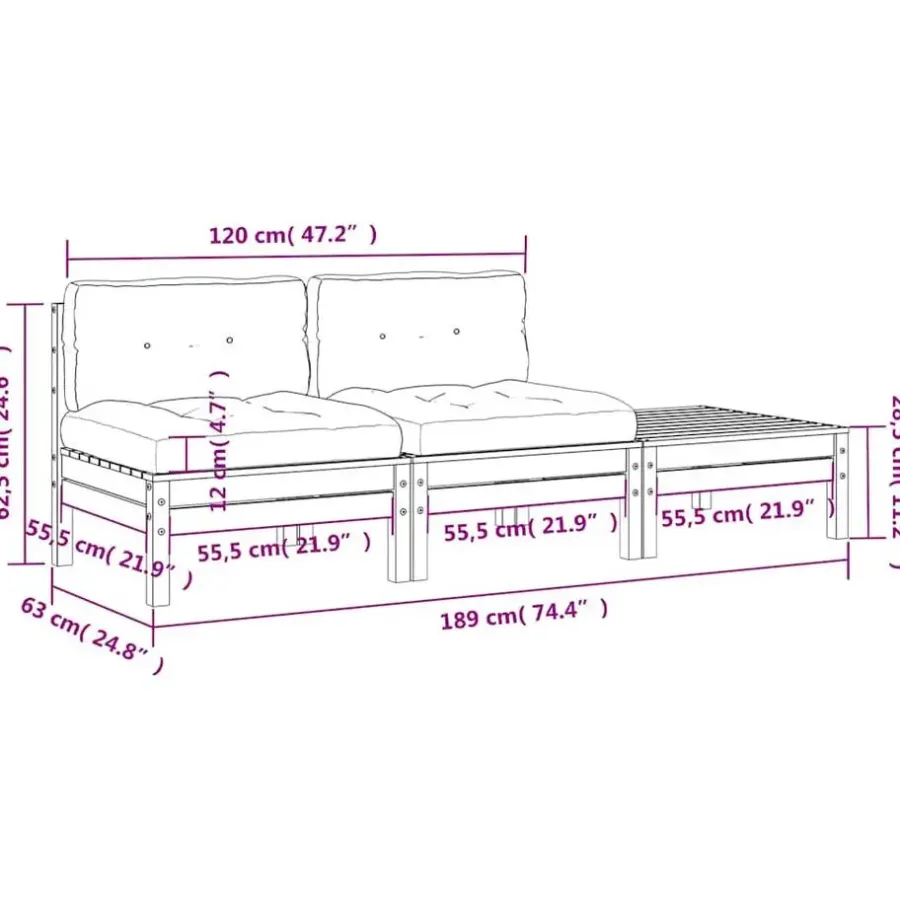 Loungebanken-vidaXL - Tuinbank 2-zits - Bruin - Hout - Met kussens en voetenbank