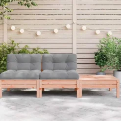 Loungebanken-vidaXL - Tuinbank 2-zits - Bruin - Hout - Met kussens en voetenbank