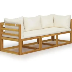 Loungebanken-vidaXL - Tuinbank 3-zits - Crème - Acaciahout - Met kussens