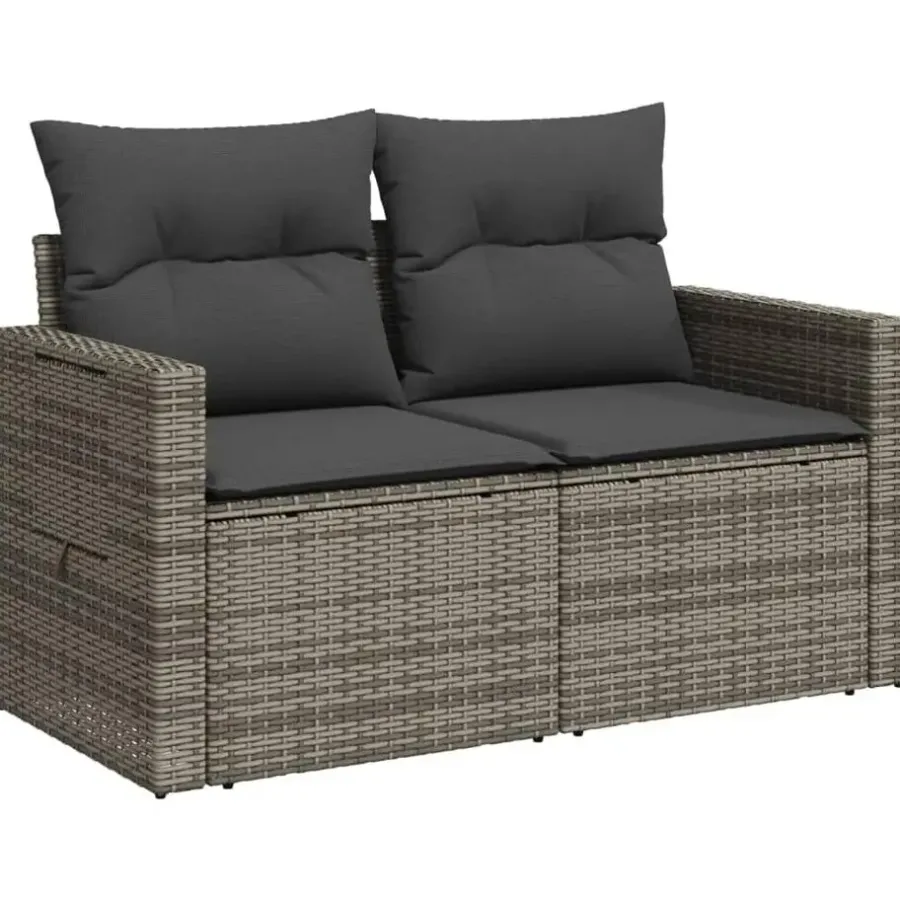 Loungebanken-vidaXL - Tuinbank 2-zits - Grijs - Poly rattan - Met kussens