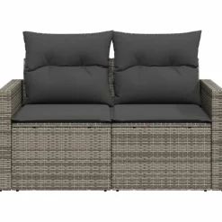 Loungebanken-vidaXL - Tuinbank 2-zits - Grijs - Poly rattan - Met kussens