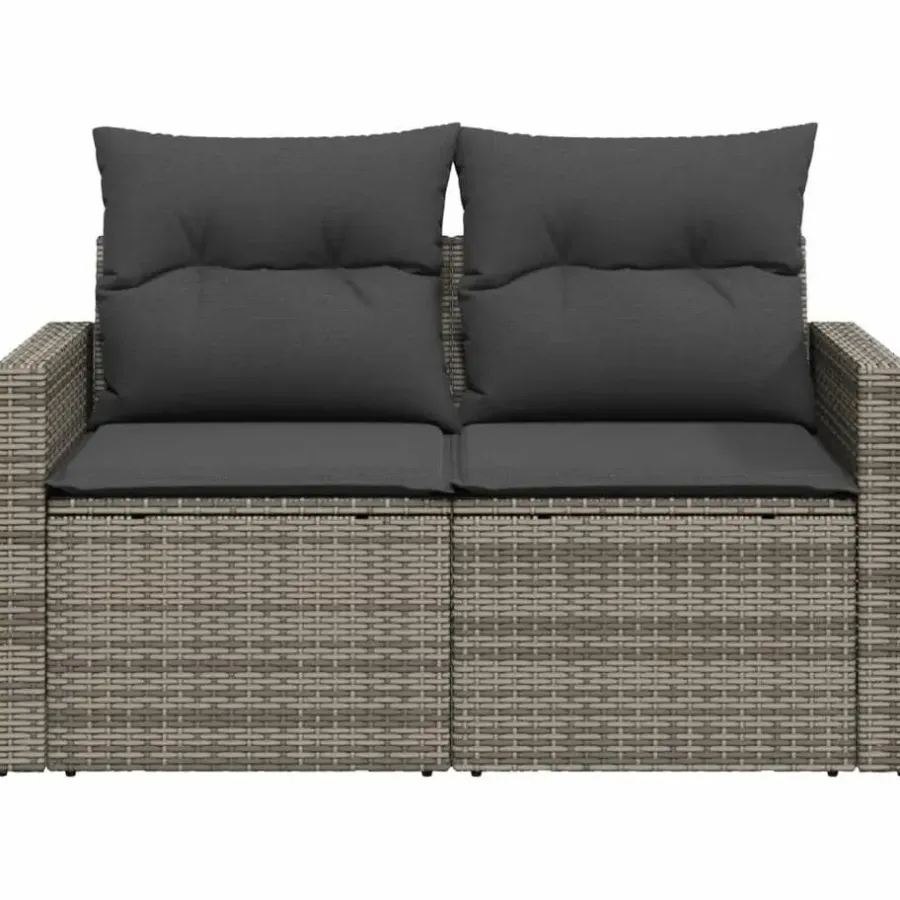 Loungebanken-vidaXL - Tuinbank 2-zits - Grijs - Poly rattan - Met kussens