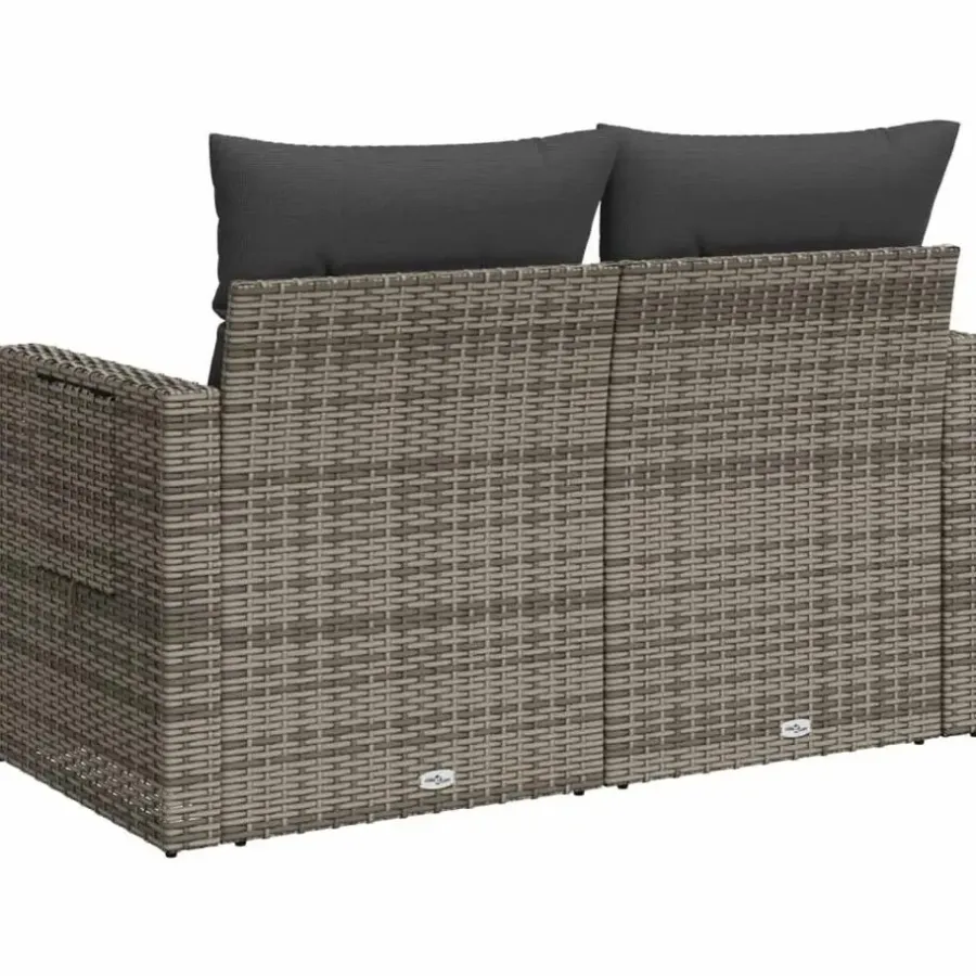 Loungebanken-vidaXL - Tuinbank 2-zits - Grijs - Poly rattan - Met kussens