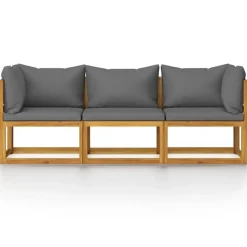 Loungebanken-vidaXL - Tuinbank 3-zits - Grijs - Acaciahout - Met kussens
