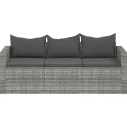 vidaXL - Tuinbank 3-zits - Grijs - Poly rattan - Met kussens
