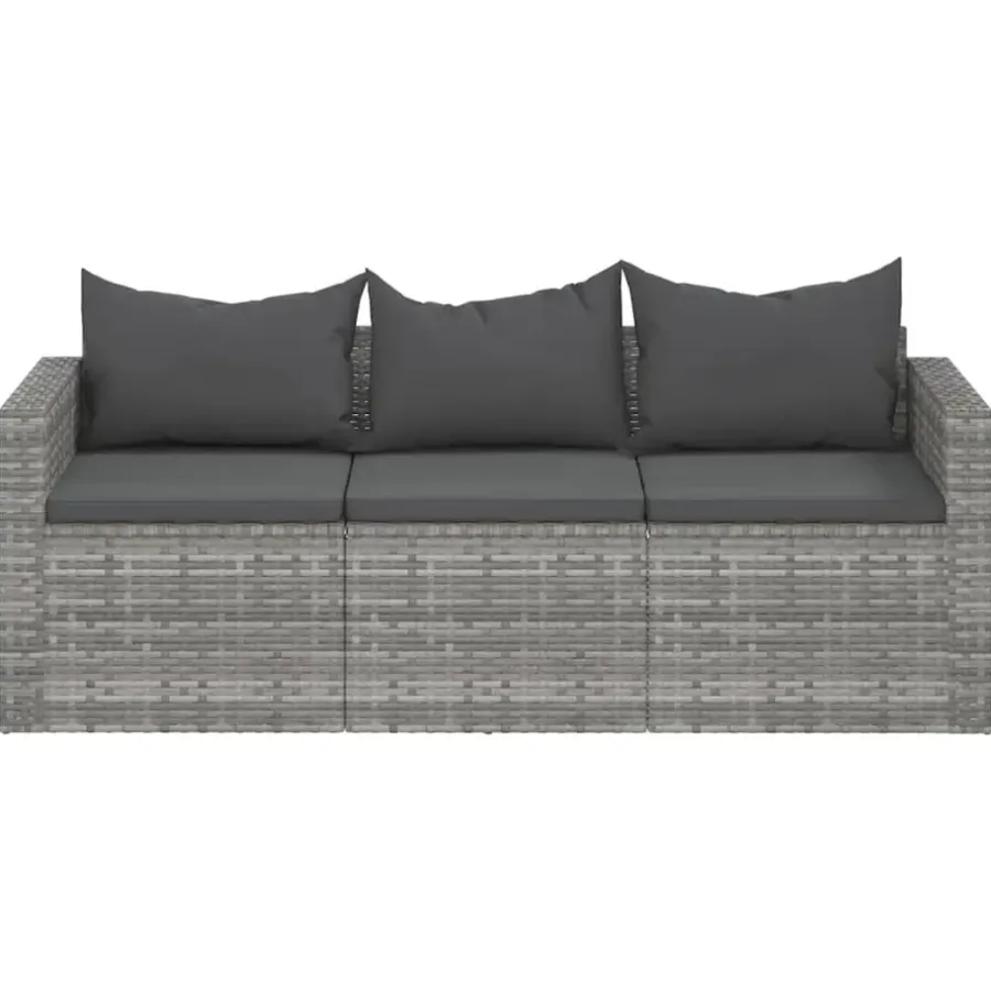vidaXL - Tuinbank 3-zits - Grijs - Poly rattan - Met kussens