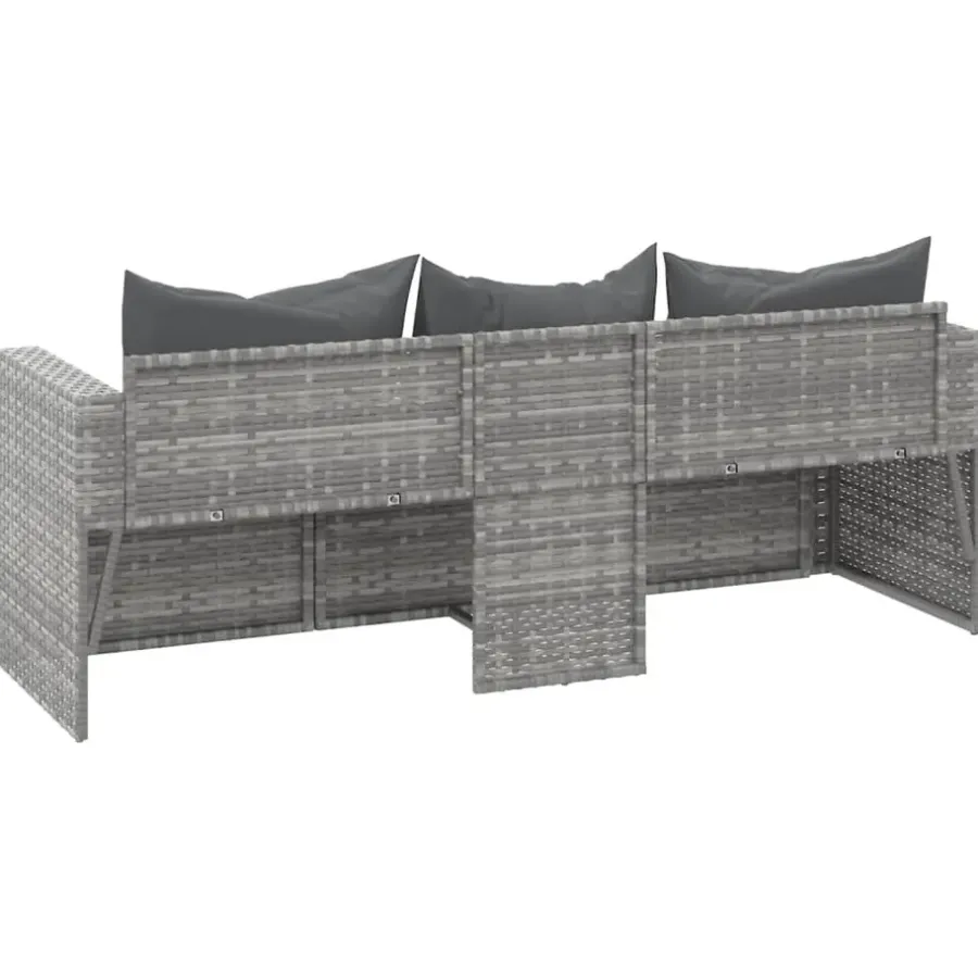 vidaXL - Tuinbank 3-zits - Grijs - Poly rattan - Met kussens