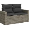 Loungebanken-vidaXL - Tuinbank 2-zits - Grijs - Poly rattan - Met kussens