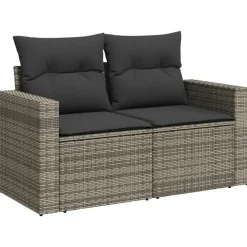 Loungebanken-vidaXL - Tuinbank 2-zits - Grijs - Poly rattan - Met kussens