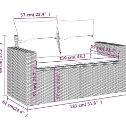 Loungebanken-vidaXL - Tuinbank 2-zits - Grijs - Poly rattan - Met kussens