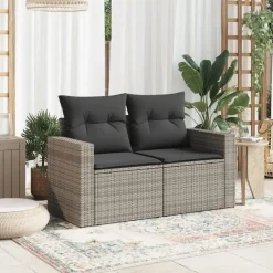 Loungebanken-vidaXL - Tuinbank 2-zits - Grijs - Poly rattan - Met kussens