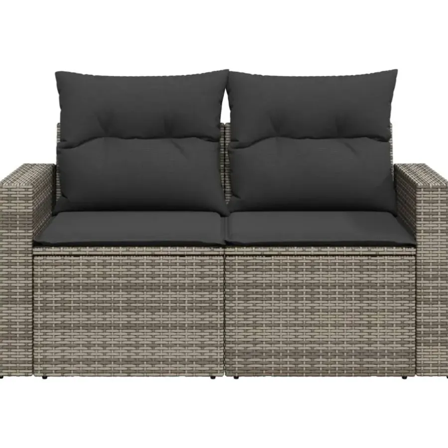 Loungebanken-vidaXL - Tuinbank 2-zits - Grijs - Poly rattan - Met kussens