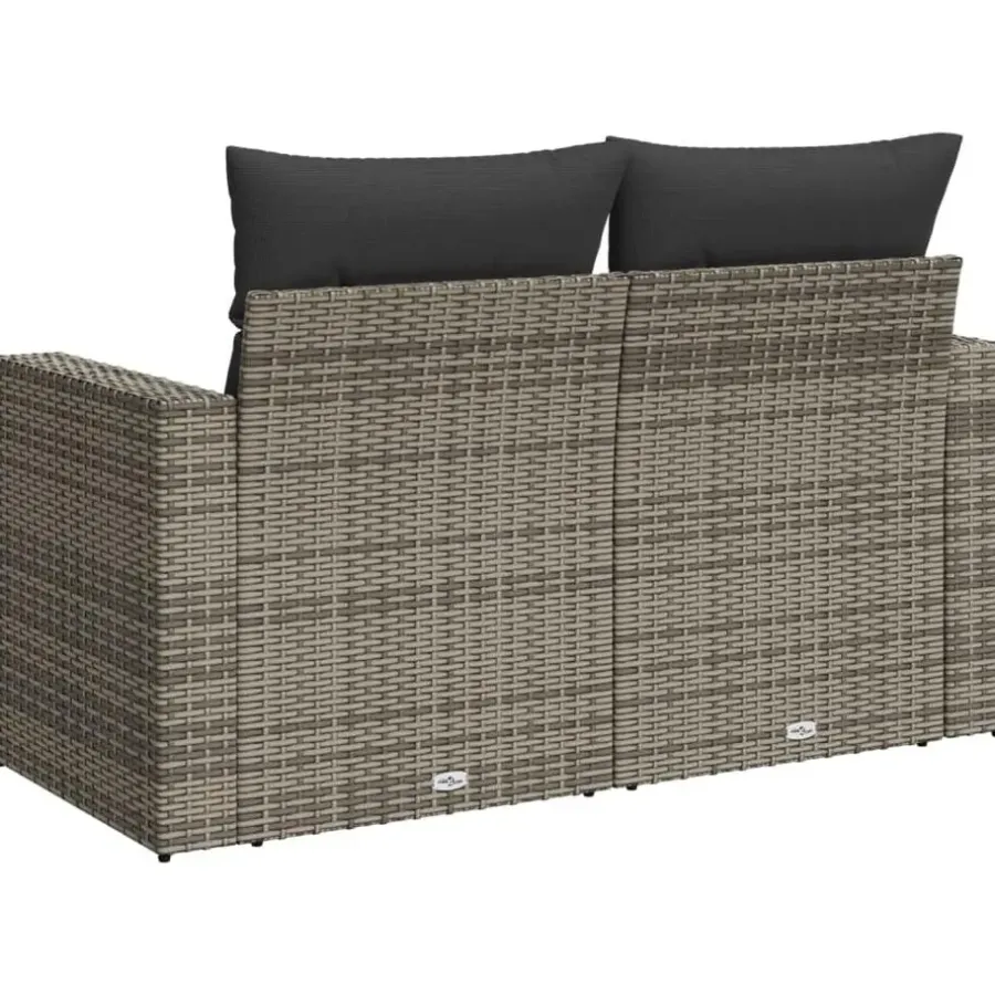 Loungebanken-vidaXL - Tuinbank 2-zits - Grijs - Poly rattan - Met kussens
