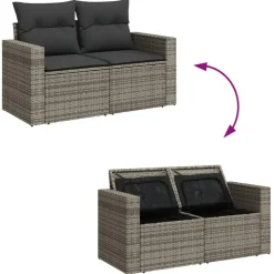 Loungebanken-vidaXL - Tuinbank 2-zits - Grijs - Poly rattan - Met kussens