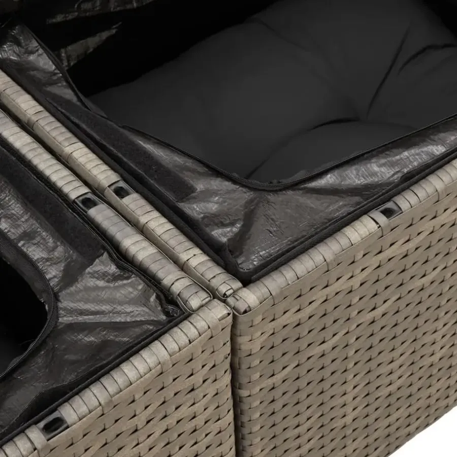 Loungebanken-vidaXL - Tuinbank 2-zits - Grijs - Poly rattan - Met kussens