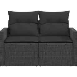 Loungebanken-vidaXL - Tuinbank 2-zits - Zwart - Poly rattan - Met kussens